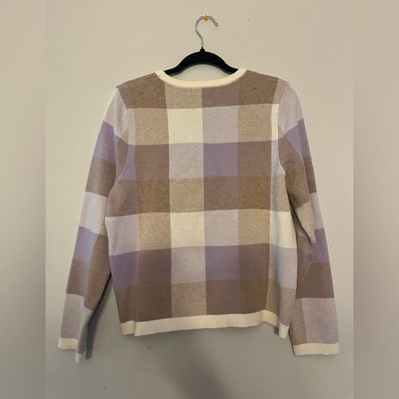 Tahari women’s crew neck lilac brown cream  checkered long sleeve sweater. XL. - Picture 2 of 4